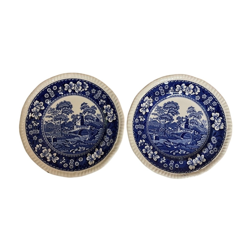 Vtg Spode England‎ Blue Tower Set of 2 Bread and Butter Plates 6" Cottagecore